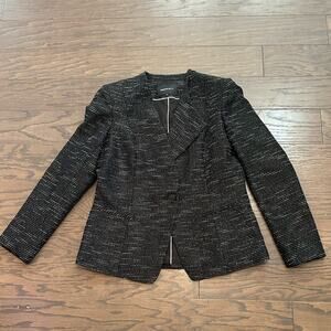 Lafayette 148 New York Black White Tweed Lightweight Blazer Size 14